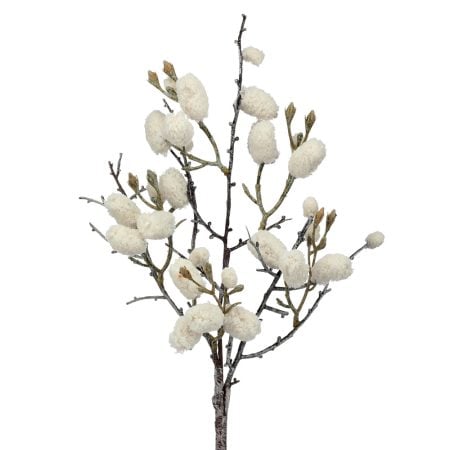 Artificial white wild cotton branch, 21''