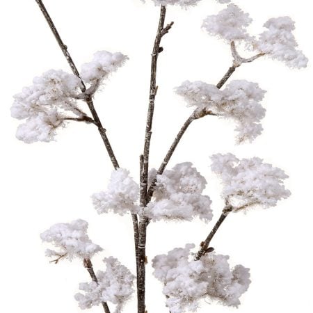 Flocked white snow cluster branch, 33'' - Décors Véronneau