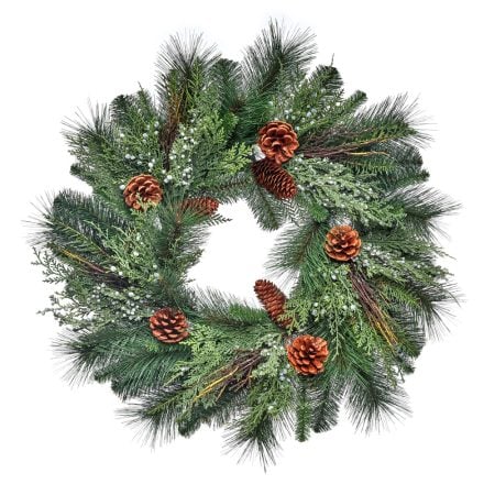 Artificial juniper and pine decorated wreath, 24''