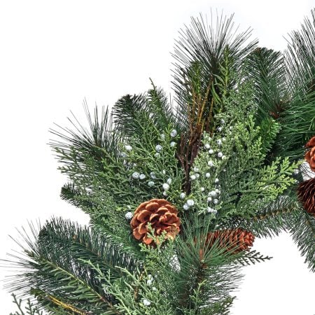 Artificial juniper and pine decorated wreath, 24'' - Décors Véronneau