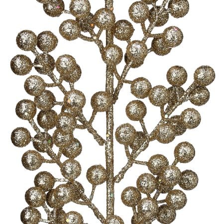 Artificial champagne cluster Christmas berry stem, 24'' - Décors Véronneau
