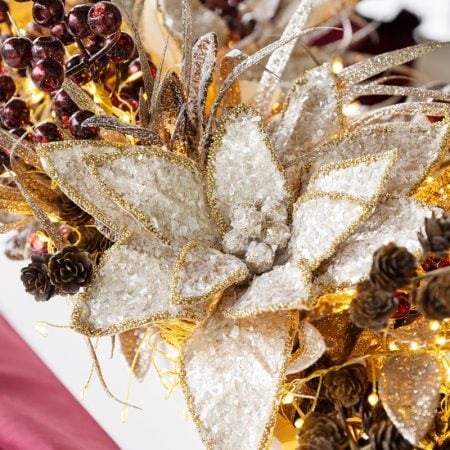 Fleur de Noël poinsettia perlé champagne avec brillants, 24'' - Décors Véronneau