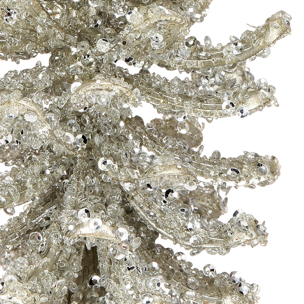 Ornement de Noël pomme de pin platine glacée avec brillants - Décors Véronneau