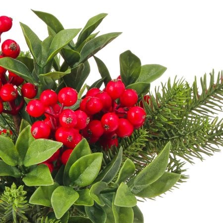 Berry, spruce and pinecone arrangement with faux water, 9'' - Décors Véronneau