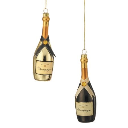 Glass champagne bottle christmas ornament, 5,5''