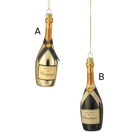 Glass champagne bottle christmas ornament, 5,5'' - Décors Véronneau
