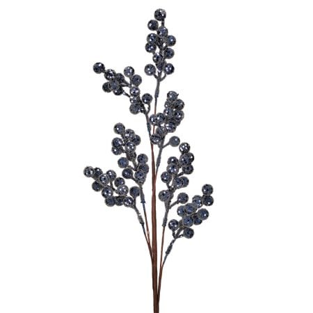 Artificial sparkling midnight blue Christmas berry stem, 36''