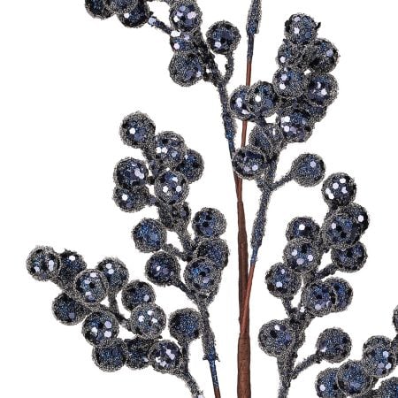 Artificial sparkling midnight blue Christmas berry stem, 36'' - Décors Véronneau