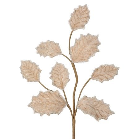 Branche de Noël avec feuilles de houx glacé crème, 27''