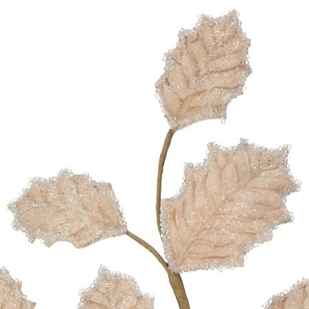 Branche de Noël avec feuilles de houx glacé crème, 27'' - Décors Véronneau