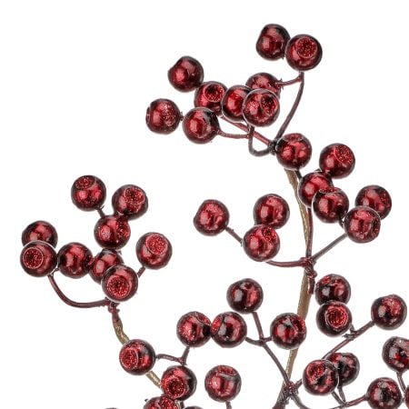 Artificial burgundy glittered Christmas berry spray, 25'' - Décors Véronneau