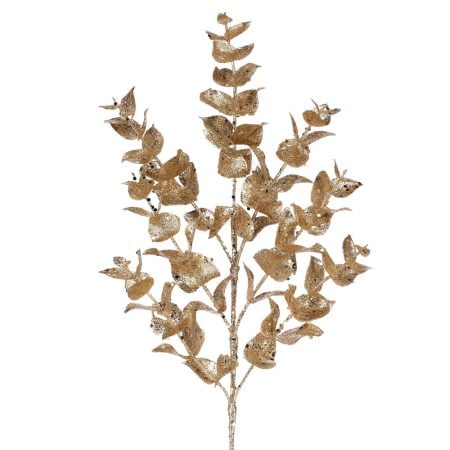 Branche d'eucalyptus artificiel champagne pailleté, 25''