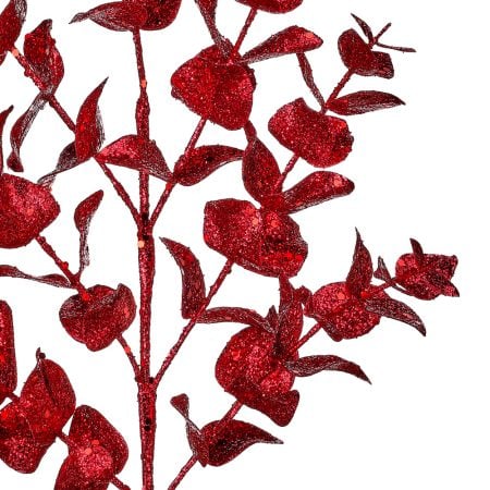 Branche d'eucalyptus artificiel rouge pailleté, 25'' - Décors Véronneau