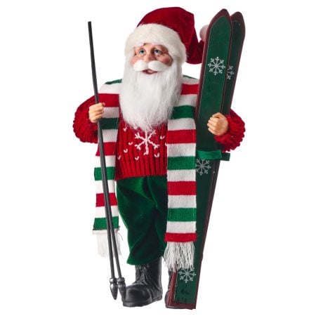 Red and green skiing Santa Christmas decoration, 16,5''