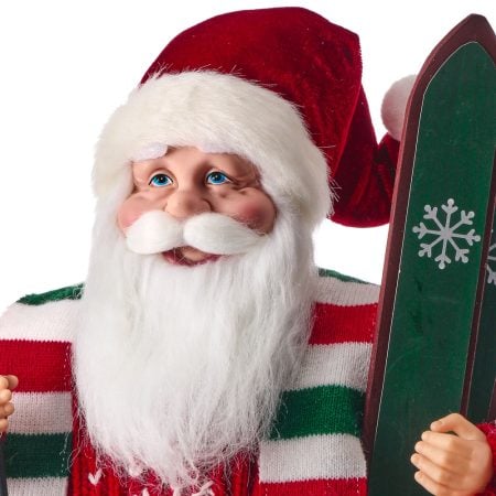 Red and green skiing Santa Christmas decoration, 16,5'' - Décors Véronneau