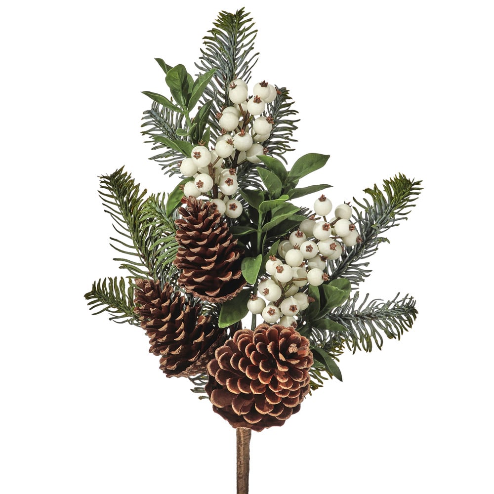 Tige extérieure artificielle de baies, cocottes et sapin - Décors Véronneau