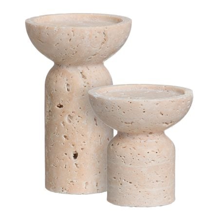 Travertine stone pillar candle holder, 4-6''