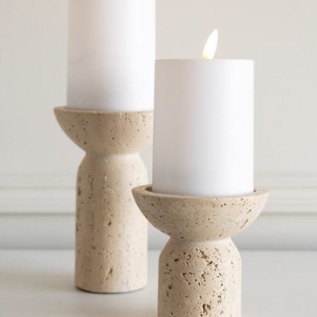 Travertine stone pillar candle holder, 4-6'' - Décors Véronneau