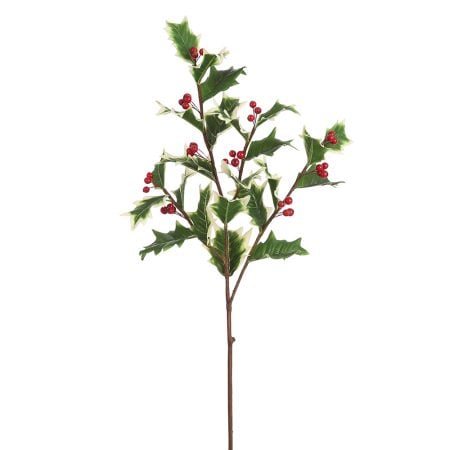 Artificial Christmas holly spray with berries, 32''