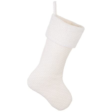 Bas de Noël blanc 100% coton finition sherpa, 20''