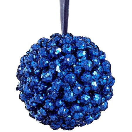 Sequined midnight blue Christmas bauble, 4''