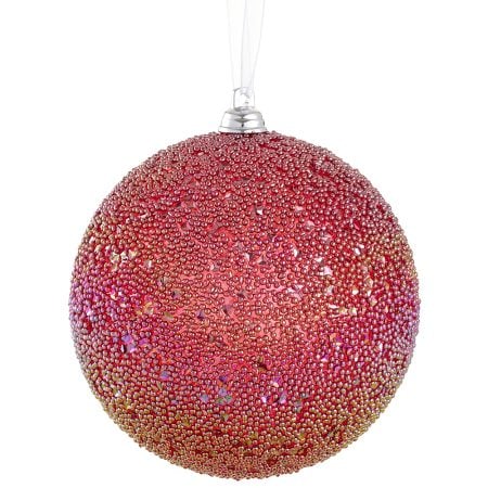 Glittered pink beaded Christmas tree ornament, 4''