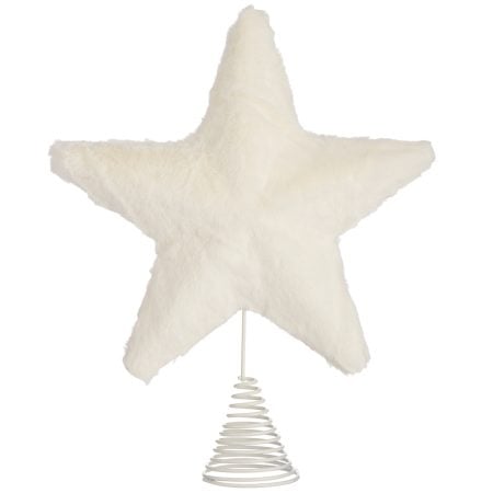 White plush Christmas star tree topper, 13''