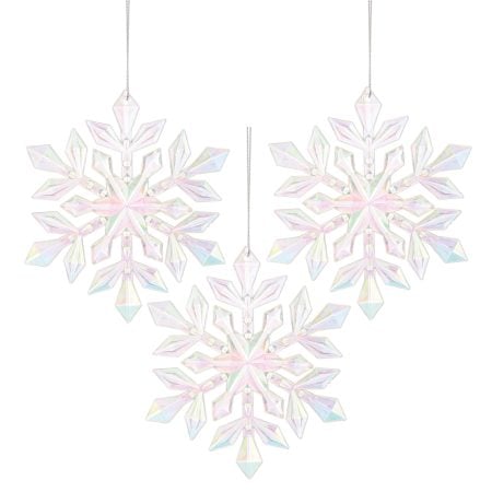 Set of three iridescent snowflake ornaments, 5,5''