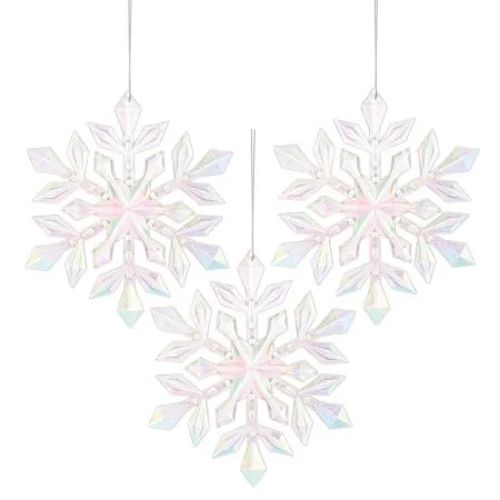 Set of three iridescent snowflake ornaments, 5,5''