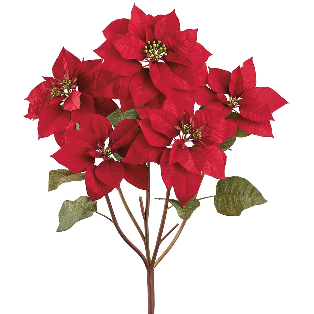 Bouquet floral d'étoiles de Noël rouges en velours - Décors Véronneau
