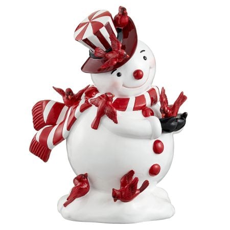 Red and white snowman Christmas figurine, 13''