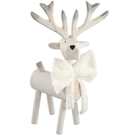 White wooden reindeer holiday decoration with bow, 16''