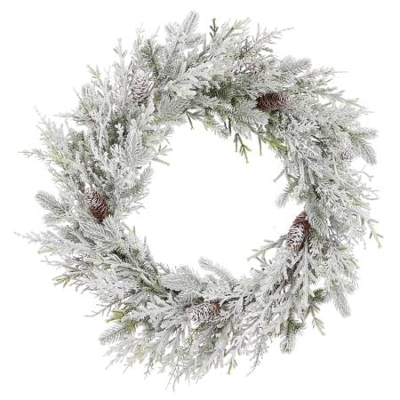 Flocked Christmas wreath with pinecones, 24''