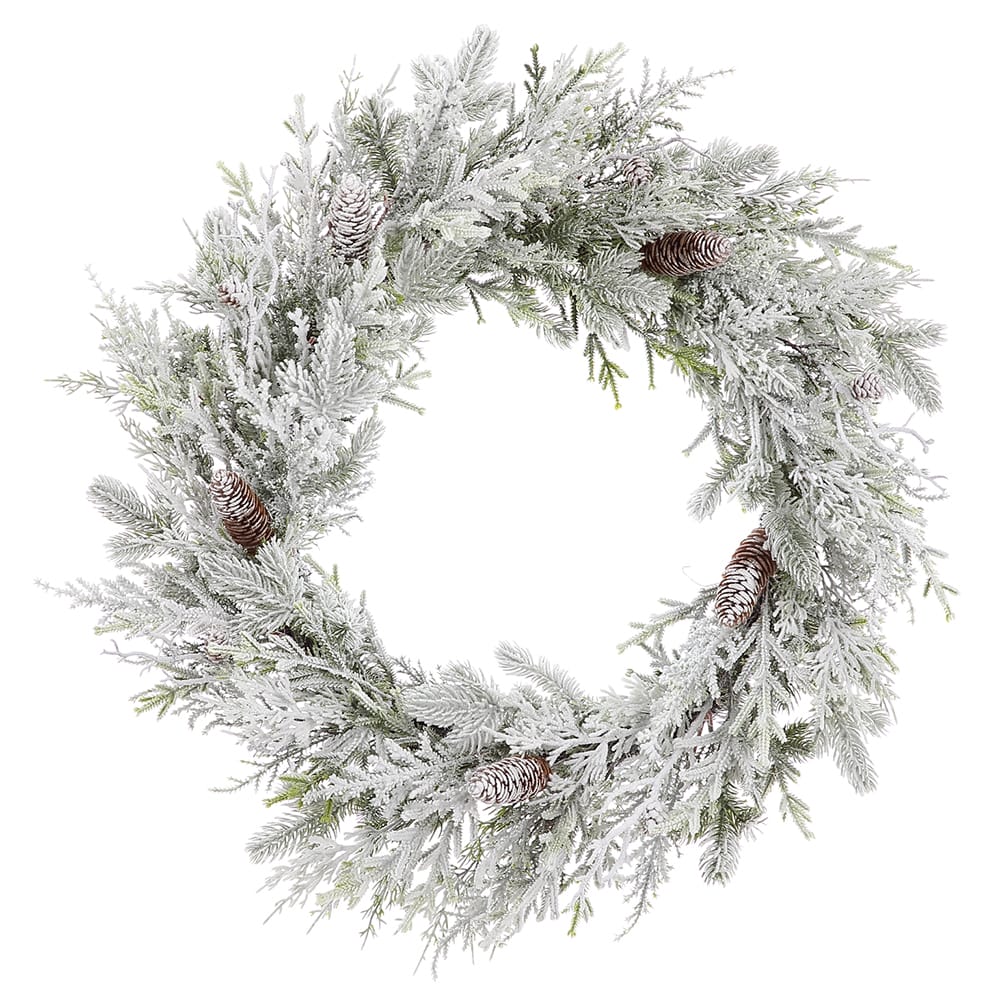Couronne de Noël enneigée avec cocottes - Décors Véronneau
