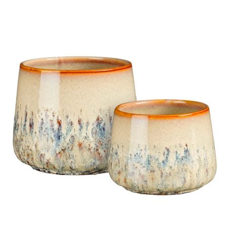 Small ceramic plant pot with blue glazing