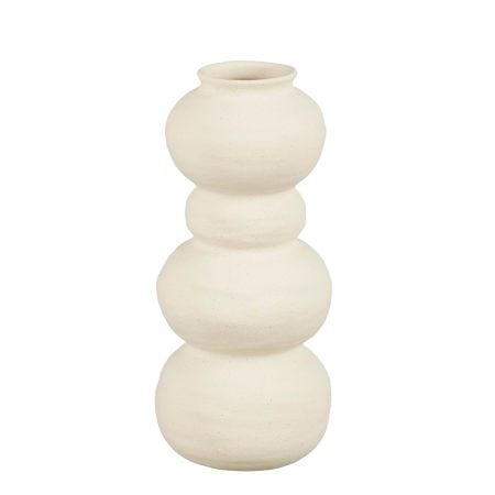 Off white stacked sculptural flower vase, 11 x 5''