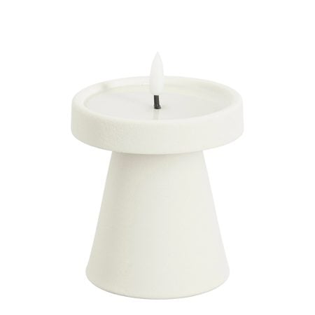 White pillar candle holder with built-in LED candle, 4 x 3,5''
