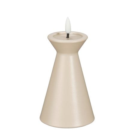 Taupe pillar candle holder with built-in LED candle, 5 x 3''
