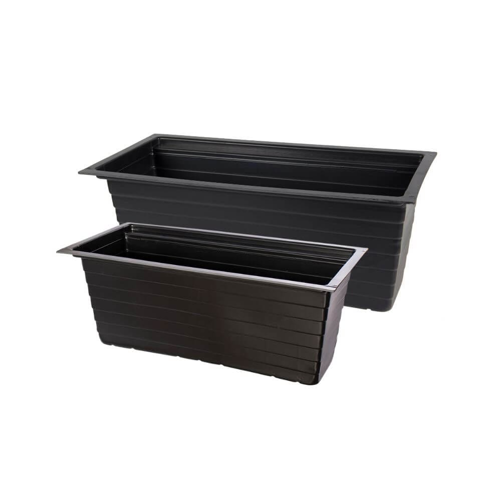 Regroupement d'insertions en plastique pour jardinières noires rectangulaires - Décors Véronneau