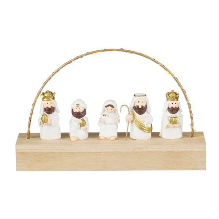 FSC wooden LED nativity scene with 3 wise men, 5 x 8''