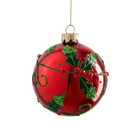 Ornement de Noël en verre clair rouge avec houx - Décors Véronneau