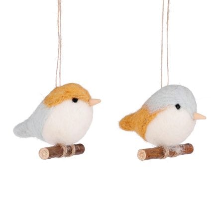 Yellow and grey bird Christmas ornament, 3''