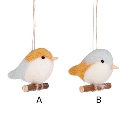 Yellow and grey bird Christmas ornament, 3'' - Décors Véronneau