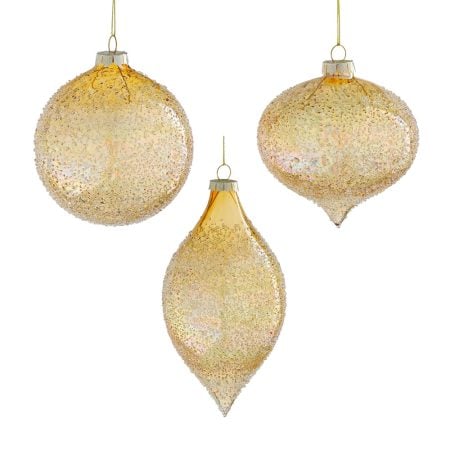 Gold clear glass Christmas ball ornament, 3''