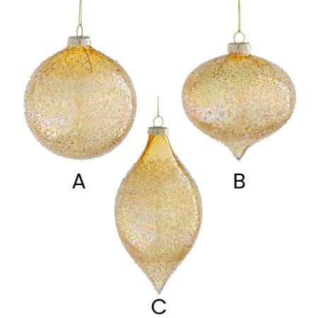Gold clear glass Christmas ball ornament, 3'' - Décors Véronneau
