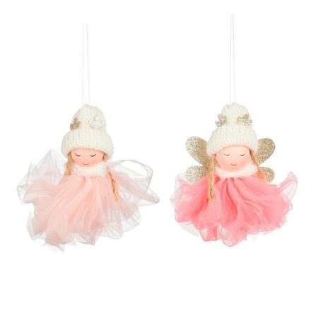 Ornement ange de Noël avec robe de tulle rose 100% FSC, 4''