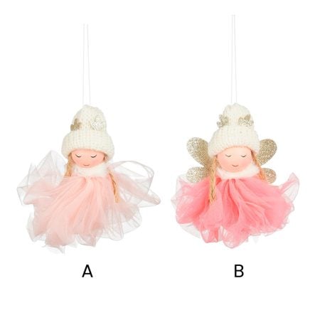 Ornement ange de Noël avec robe de tulle rose 100% FSC, 4'' - Décors Véronneau
