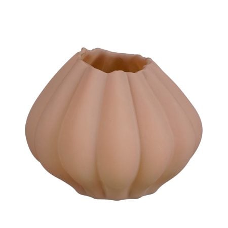 Small minimalist grooved sand glass vase, 4,5 x 5,5''