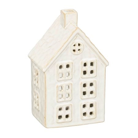 Porte-bougie de Noël maison en céramique blanc cassé, 6 x 3,5''
