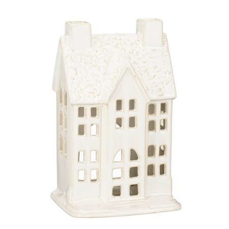 Porte-bougie de Noël maison en céramique blanc cassé, 8 x 5''